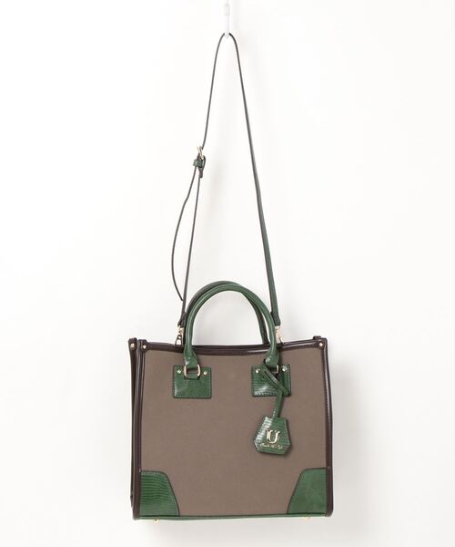 U（ユー）の「スエード アングル トート M/ショルダー付き（トートバッグ・レディース・グリーン/レオパード/パイソン/ブラウン/レッド/ピンク/マスタード/レッド系その他/グレー/オリーブ/グリーン系その他・FREE）」の16枚目の写真