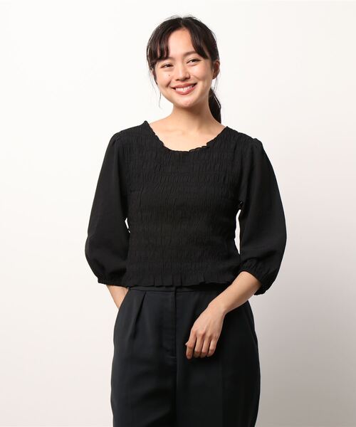 Cheek（チーク）の「無地シャーリングクロス前後２Ｗａｙブラウス（シャツ/ブラウス・レディース・ブラック/キャメル・FREE）」の13枚目の写真