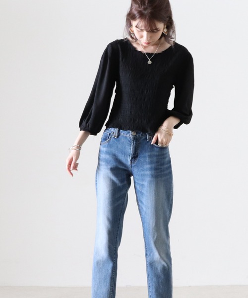 Cheek（チーク）の「無地シャーリングクロス前後２Ｗａｙブラウス（シャツ/ブラウス・レディース・ブラック/キャメル・FREE）」の7枚目の写真