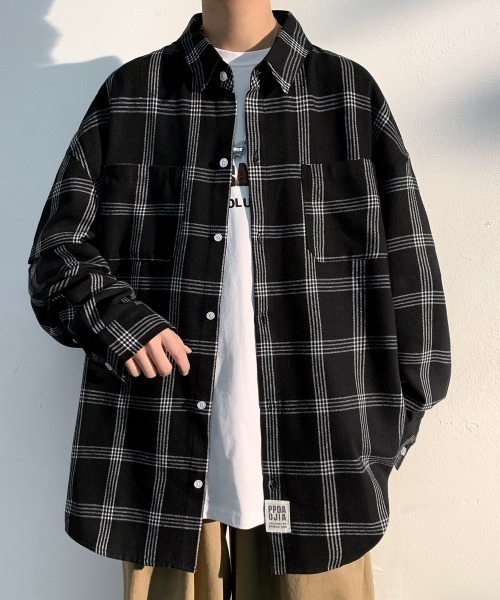 KOR(ケーオーアール)の「オーバーサイズ タータンチェックシャツ(シャツ/ブラウス・メンズ・ブラック/ブラウン・4XL/3XL/2XL/5XL/M/XL/L)」の2枚目の写真