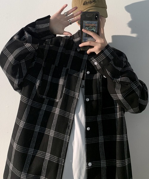 KOR(ケーオーアール)の「オーバーサイズ タータンチェックシャツ(シャツ/ブラウス・メンズ・ブラック/ブラウン・4XL/3XL/2XL/5XL/M/XL/L)」の9枚目の写真