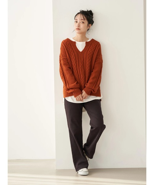 earth music&ecology(アースミュージックアンドエコロジー)の「アランキーネックニット(ニット/セーター・レディース・チャコールグレー/ベージュ/オレンジ/アイボリー・FREE)」の7枚目の写真
