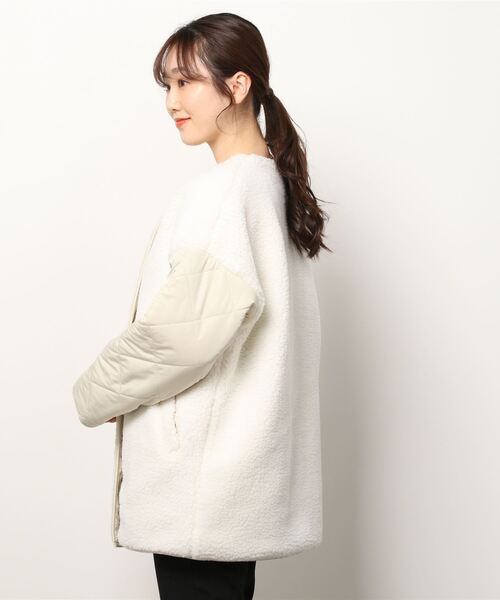 Per sist ence（パーシエンス）の「Per sist ence/パーシエンス　ボア＆キルト リバーシブルノーカラーコート（ノーカラーコート・レディース・ブラック/カーキ/モカ/アイボリー・FREE）」の5枚目の写真