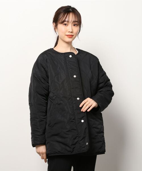 Per sist ence（パーシエンス）の「Per sist ence/パーシエンス　ボア＆キルト リバーシブルノーカラーコート（ノーカラーコート・レディース・ブラック/カーキ/モカ/アイボリー・FREE）」の8枚目の写真