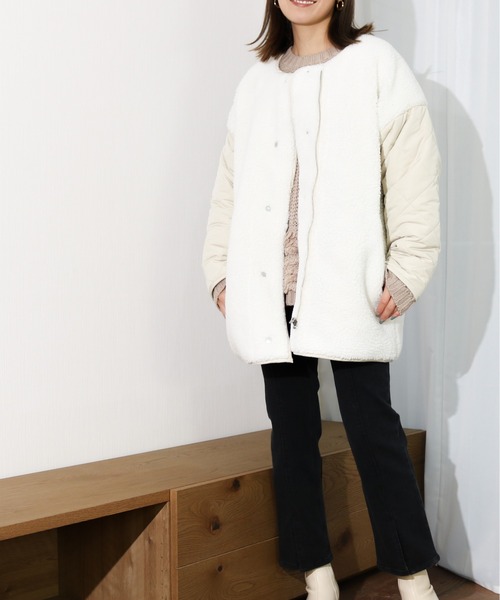 Per sist ence（パーシエンス）の「Per sist ence/パーシエンス　ボア＆キルト リバーシブルノーカラーコート（ノーカラーコート・レディース・ブラック/カーキ/モカ/アイボリー・FREE）」の11枚目の写真