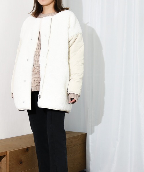 Per sist ence（パーシエンス）の「Per sist ence/パーシエンス　ボア＆キルト リバーシブルノーカラーコート（ノーカラーコート・レディース・ブラック/カーキ/モカ/アイボリー・FREE）」の12枚目の写真