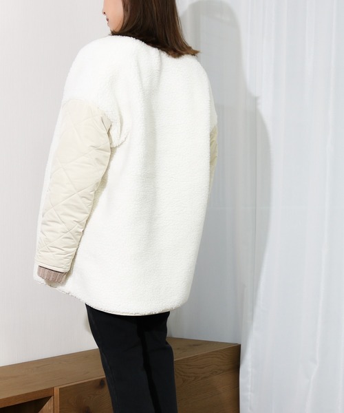 Per sist ence（パーシエンス）の「Per sist ence/パーシエンス　ボア＆キルト リバーシブルノーカラーコート（ノーカラーコート・レディース・ブラック/カーキ/モカ/アイボリー・FREE）」の13枚目の写真