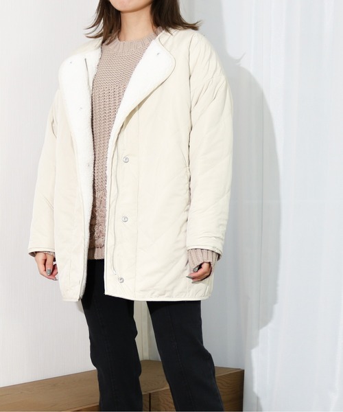 Per sist ence（パーシエンス）の「Per sist ence/パーシエンス　ボア＆キルト リバーシブルノーカラーコート（ノーカラーコート・レディース・ブラック/カーキ/モカ/アイボリー・FREE）」の15枚目の写真