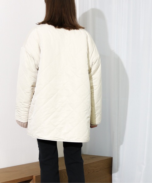 Per sist ence（パーシエンス）の「Per sist ence/パーシエンス　ボア＆キルト リバーシブルノーカラーコート（ノーカラーコート・レディース・ブラック/カーキ/モカ/アイボリー・FREE）」の18枚目の写真