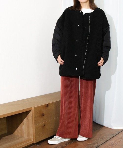 Per sist ence（パーシエンス）の「Per sist ence/パーシエンス　ボア＆キルト リバーシブルノーカラーコート（ノーカラーコート・レディース・ブラック/カーキ/モカ/アイボリー・FREE）」の20枚目の写真