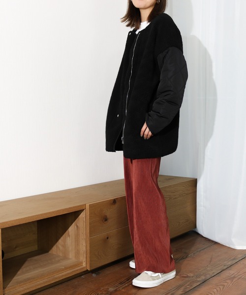 Per sist ence（パーシエンス）の「Per sist ence/パーシエンス　ボア＆キルト リバーシブルノーカラーコート（ノーカラーコート・レディース・ブラック/カーキ/モカ/アイボリー・FREE）」の21枚目の写真