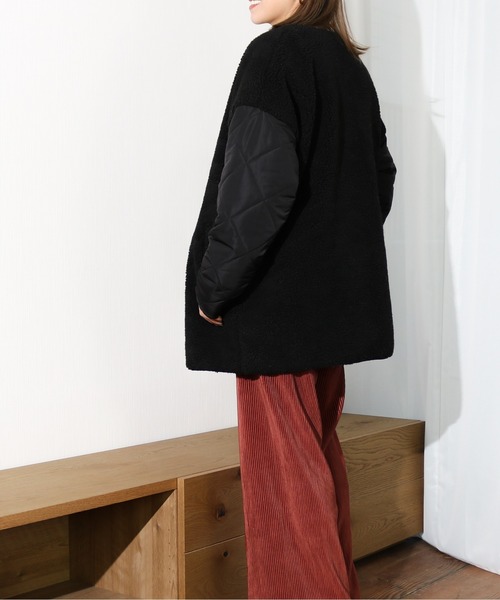 Per sist ence（パーシエンス）の「Per sist ence/パーシエンス　ボア＆キルト リバーシブルノーカラーコート（ノーカラーコート・レディース・ブラック/カーキ/モカ/アイボリー・FREE）」の22枚目の写真