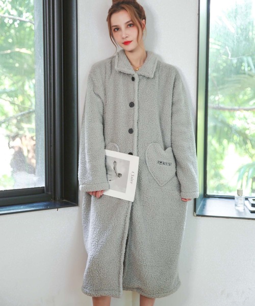 OSYAREVO（オシャレボ）の「ボアニット ロングガウン ルームウェア（ガウン/バスローブ・レディース・グレー/ホワイト・FREE）」の3枚目の写真