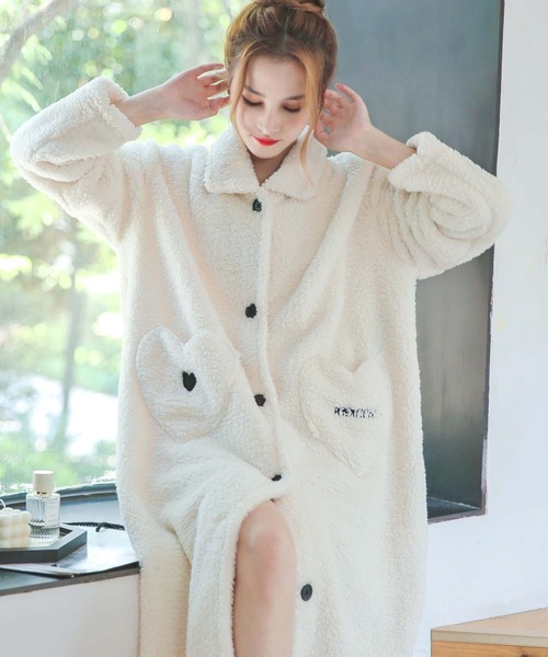 OSYAREVO（オシャレボ）の「ボアニット ロングガウン ルームウェア（ガウン/バスローブ・レディース・グレー/ホワイト・FREE）」の12枚目の写真