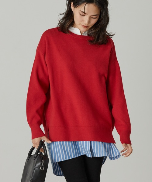 AMERICAN HOLIC（アメリカンホリック）の「クルーネック総針ニットプルオーバー（ニット/セーター・レディース・ブラック/グレー系その他/アイボリー/レッド・L/M）」の4枚目の写真