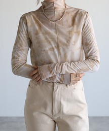 r. | 2022　春夏新作　シアーニュアンスプリント アウトシームボトルネックトップス(Tシャツ/カットソー)