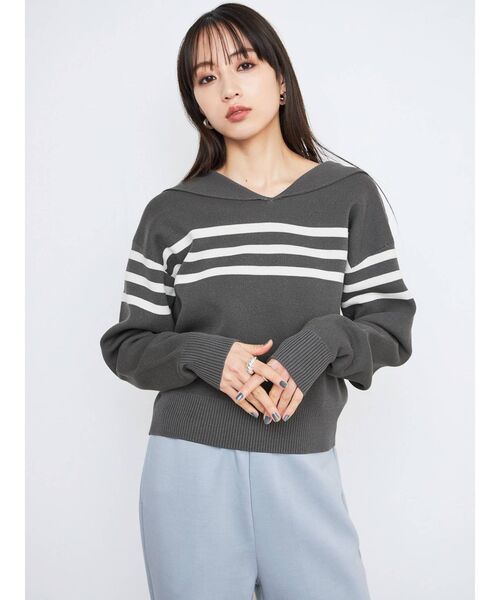 CALNAMUR（カルナムール）の「セーラーカラーボーダーニット（ニット/セーター・レディース・ホワイト/ブラック・FREE）」の2枚目の写真
