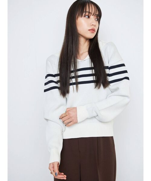 CALNAMUR（カルナムール）の「セーラーカラーボーダーニット（ニット/セーター・レディース・ホワイト/ブラック・FREE）」の7枚目の写真