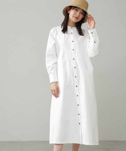 N.（N. Natural Beauty Basic）（エヌエヌナチュラルビューティーベーシック）の「◆シャツワンピース（ワンピース・レディース・オフホワイト/ストライプ/ワンウォッシュ・MEDIUM）」の2枚目の写真