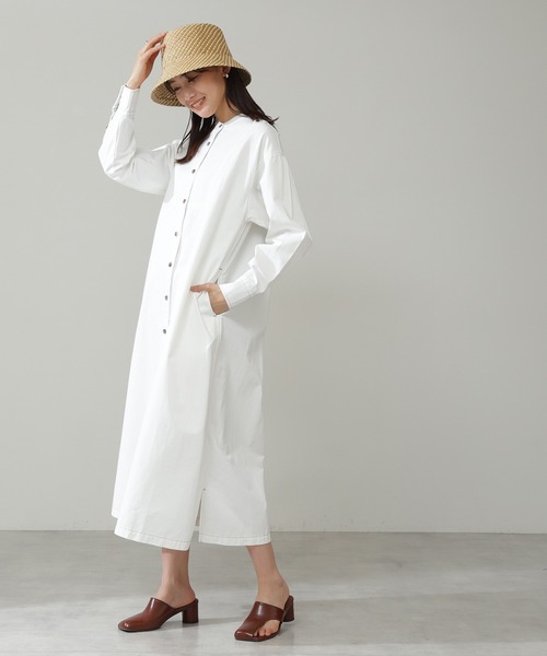 N.（N. Natural Beauty Basic）（エヌエヌナチュラルビューティーベーシック）の「◆シャツワンピース（ワンピース・レディース・オフホワイト/ストライプ/ワンウォッシュ・MEDIUM）」の5枚目の写真