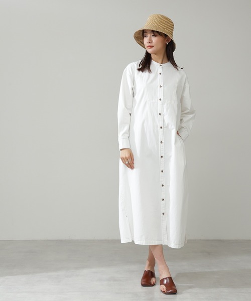 N.（N. Natural Beauty Basic）（エヌエヌナチュラルビューティーベーシック）の「◆シャツワンピース（ワンピース・レディース・オフホワイト/ストライプ/ワンウォッシュ・MEDIUM）」の4枚目の写真