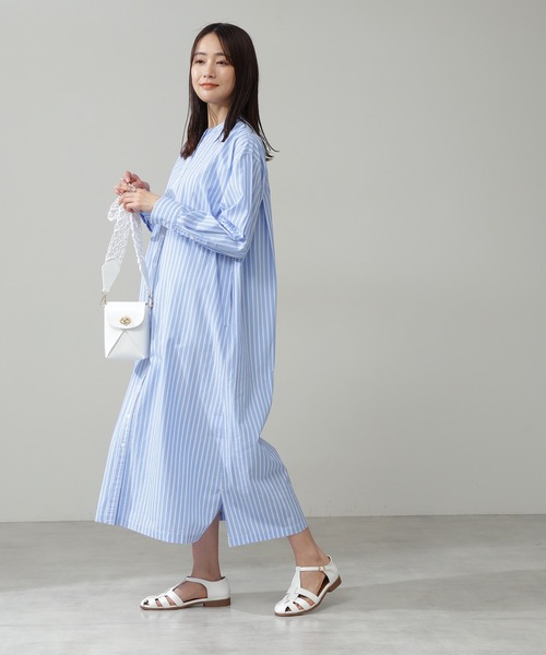 N.（N. Natural Beauty Basic）（エヌエヌナチュラルビューティーベーシック）の「◆シャツワンピース（ワンピース・レディース・オフホワイト/ストライプ/ワンウォッシュ・MEDIUM）」の9枚目の写真