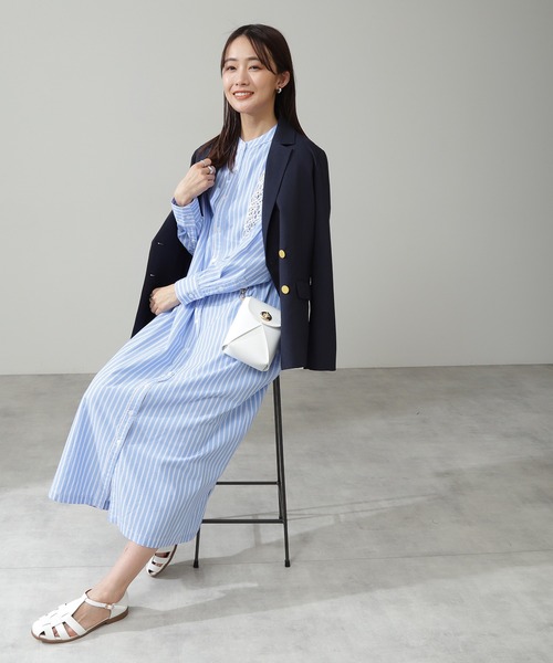 N.（N. Natural Beauty Basic）（エヌエヌナチュラルビューティーベーシック）の「◆シャツワンピース（ワンピース・レディース・オフホワイト/ストライプ/ワンウォッシュ・MEDIUM）」の10枚目の写真