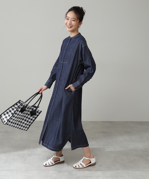 N.（N. Natural Beauty Basic）（エヌエヌナチュラルビューティーベーシック）の「◆シャツワンピース（ワンピース・レディース・オフホワイト/ストライプ/ワンウォッシュ・MEDIUM）」の6枚目の写真