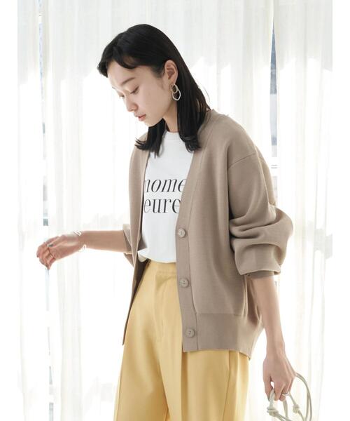 earth music&ecology（アースミュージックアンドエコロジー）の「Vネックコクーンカーディガン*（カーディガン/ボレロ・レディース・ブラック/ライトグリーン/グレイッシュベージュ・FREE）」の15枚目の写真