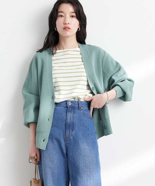 earth music&ecology（アースミュージックアンドエコロジー）の「Vネックコクーンカーディガン*（カーディガン/ボレロ・レディース・ブラック/ライトグリーン/グレイッシュベージュ・FREE）」の3枚目の写真