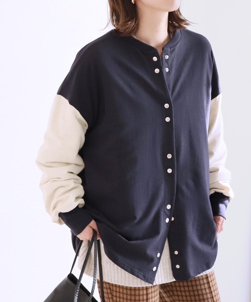 reca（レカ）の「2WAYスナップボタン裏毛BIGカーディガン（カーディガン/ボレロ・レディース・ヘザーグレー/ブラック/ダークグレー/ネイビー/ダークグリーン/ナチュラル・FREE）」の6枚目の写真