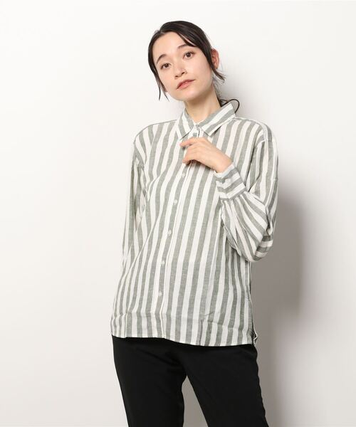 90s BananaRepublic リネン100% S/S シャツ ストライプ f060515-01_1.jpg