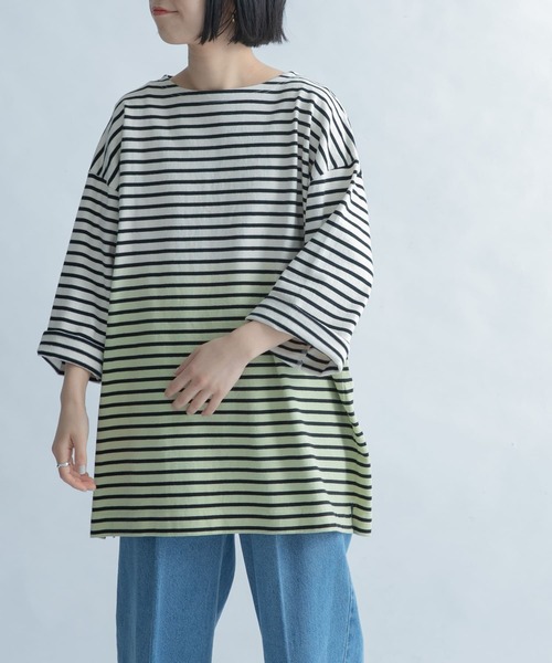 FORK&SPOON（フォークアンドスプーン）の「FORK&SPOON　オーバーダイボーダーTシャツ（Tシャツ/カットソー・メンズ・ブルー系その他/イエロー系その他・5）」の5枚目の写真