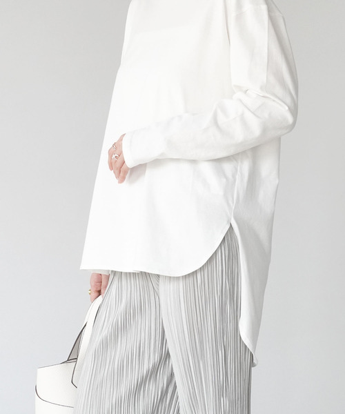 IAMUSE(アイアミューズ)の「【IAMUSE】スリットロングテールトップス S0081(Tシャツ/カットソー・レディース・ホワイト/ブラック・FREE)」の9枚目の写真
