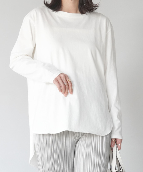 IAMUSE(アイアミューズ)の「【IAMUSE】スリットロングテールトップス S0081(Tシャツ/カットソー・レディース・ホワイト/ブラック・FREE)」の10枚目の写真