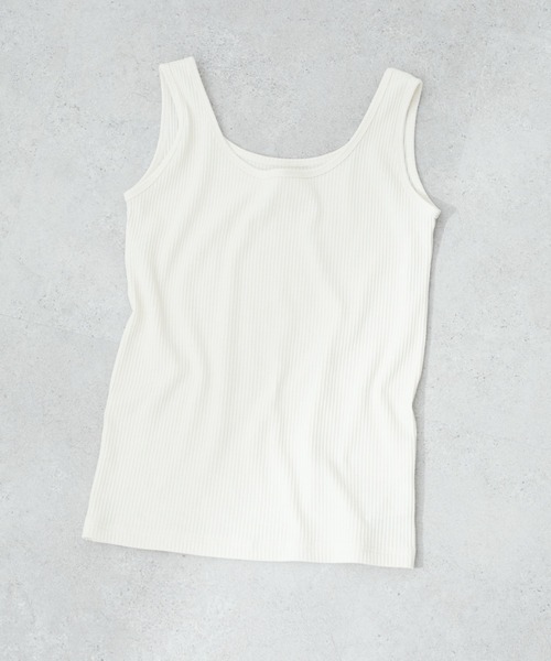 Green　Parks（グリーンパークス）の「リブタンクトップ＊（タンクトップ・レディース・ライトベージュ/ブラック/オフホワイト・FREE）」の2枚目の写真