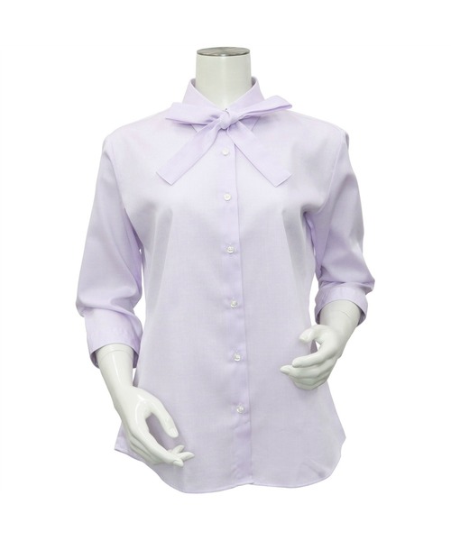 TOKYO SHIRTS（トウキョウシャツ）の「SUPIMA 形態安定ノーアイロン レギュラー衿 七分袖ビジネスワイシャツ（ビジネスシャツ・レディース・ライトパープル・LL/XL/L/M/S）」の2枚目の写真