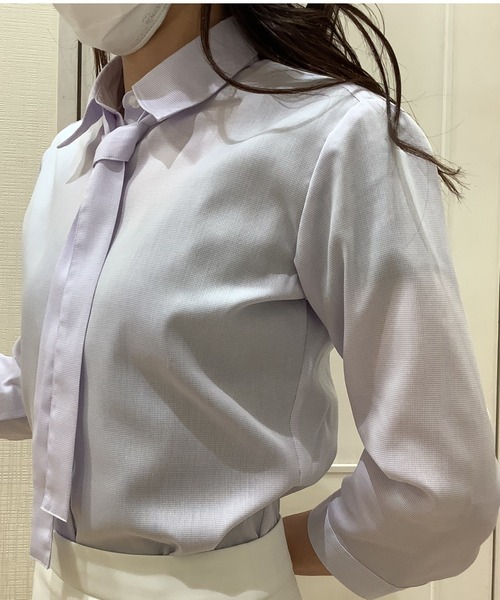 TOKYO SHIRTS（トウキョウシャツ）の「SUPIMA 形態安定ノーアイロン レギュラー衿 七分袖ビジネスワイシャツ（ビジネスシャツ・レディース・ライトパープル・LL/XL/L/M/S）」の14枚目の写真