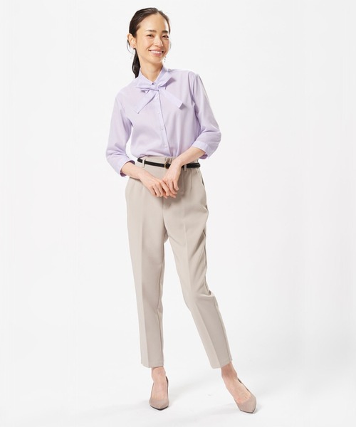 TOKYO SHIRTS（トウキョウシャツ）の「SUPIMA 形態安定ノーアイロン レギュラー衿 七分袖ビジネスワイシャツ（ビジネスシャツ・レディース・ライトパープル・LL/XL/L/M/S）」の8枚目の写真