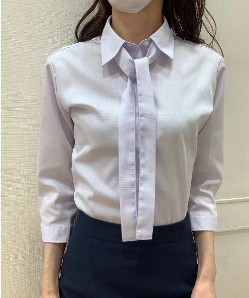 TOKYO SHIRTS（トウキョウシャツ）の「SUPIMA 形態安定ノーアイロン レギュラー衿 七分袖ビジネスワイシャツ（ビジネスシャツ・レディース・ライトパープル・LL/XL/L/M/S）」の10枚目の写真