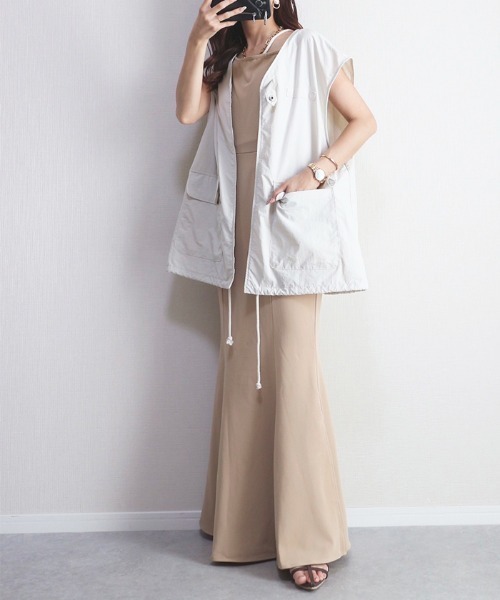 Futier land（フューティアランド）の「【オケージョン対応】マーメイドキャミワンピース（ワンピース・レディース・ブラック/アイボリー/グレイッシュベージュ/オリーブ/グリーン/ベージュ/ミント/ブルー・SMALL/MEDIUM/LARGE）」の22枚目の写真