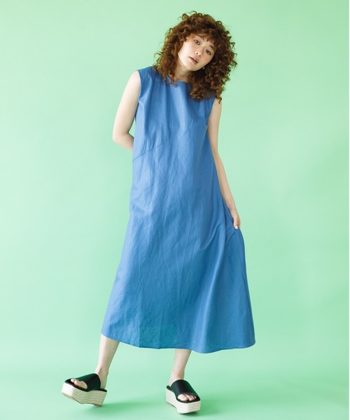 koe（コエ）の「レーヨン麻ノースリーブワンピース*（ワンピース・レディース・ブルー系その他6/ブルー/グリーン/パープル/グリーン系その他3/オレンジ/ベージュ・M）」の4枚目の写真