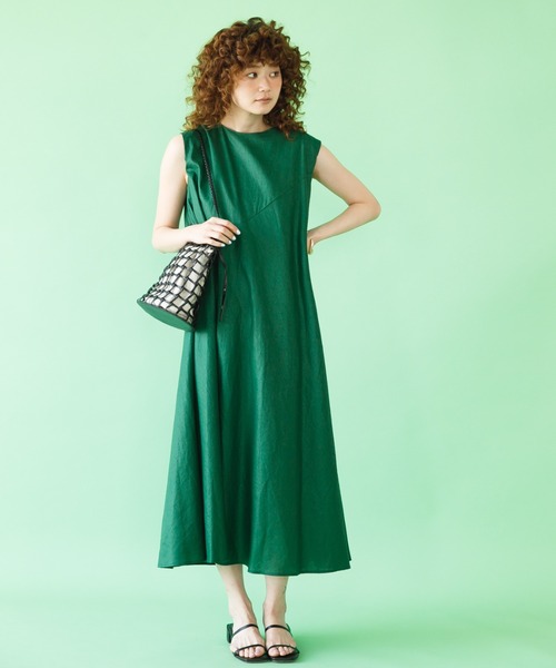 koe（コエ）の「レーヨン麻ノースリーブワンピース*（ワンピース・レディース・ブルー系その他6/ブルー/グリーン/パープル/グリーン系その他3/オレンジ/ベージュ・M）」の3枚目の写真