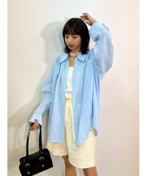 MOUSSY（マウジー）の「TENT OVER シャツ（シャツ/ブラウス・レディース・ライトブルー/ブラック/キナリ・FREE）」の20枚目の写真