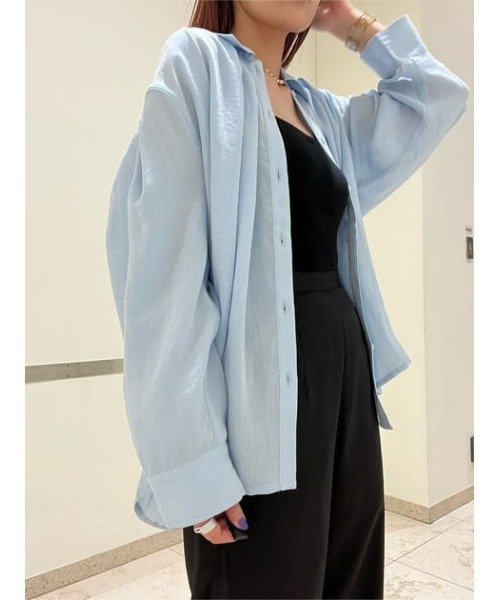 MOUSSY（マウジー）の「TENT OVER シャツ（シャツ/ブラウス・レディース・ライトブルー/ブラック/キナリ・FREE）」の4枚目の写真