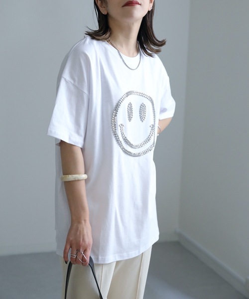 ap retro(アプレトロ)の「ニコちゃんスタッズTEE(Tシャツ/カットソー・レディース・グリーン/アイボリー/ブラック・FREE)」の19枚目の写真