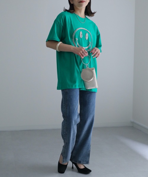 ap retro(アプレトロ)の「ニコちゃんスタッズTEE(Tシャツ/カットソー・レディース・グリーン/アイボリー/ブラック・FREE)」の6枚目の写真