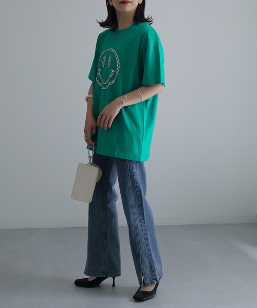 ap retro(アプレトロ)の「ニコちゃんスタッズTEE(Tシャツ/カットソー・レディース・グリーン/アイボリー/ブラック・FREE)」の7枚目の写真