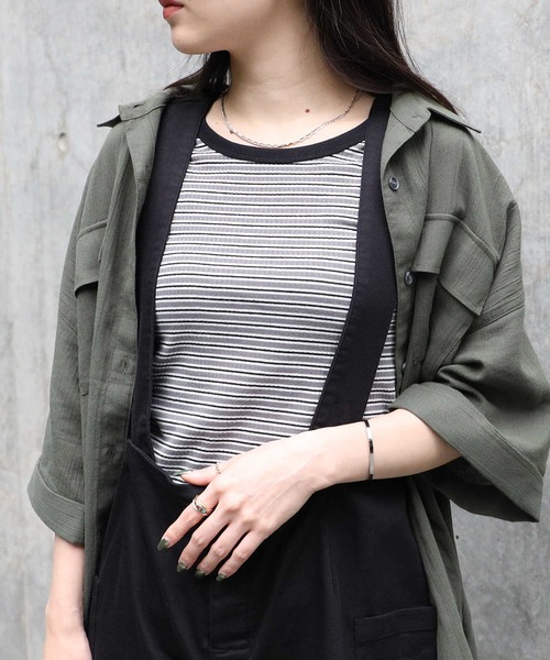 HONEYSUCKLE ROSE（ハニーサックルローズ）の「【HONEYSUCKLE ROSE】マルチボーダータンク（タンクトップ・レディース・ベージュ/ダークグレー/グリーン・L/M）」の2枚目の写真