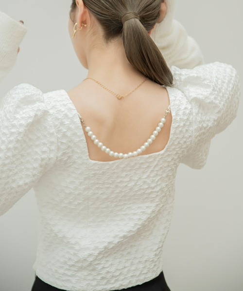 VIOLETTA(ヴィオレッタ)の「ふくれジャガードバックシャントップス(シャツ/ブラウス・レディース・ホワイト/ブラック・FREE)」の16枚目の写真